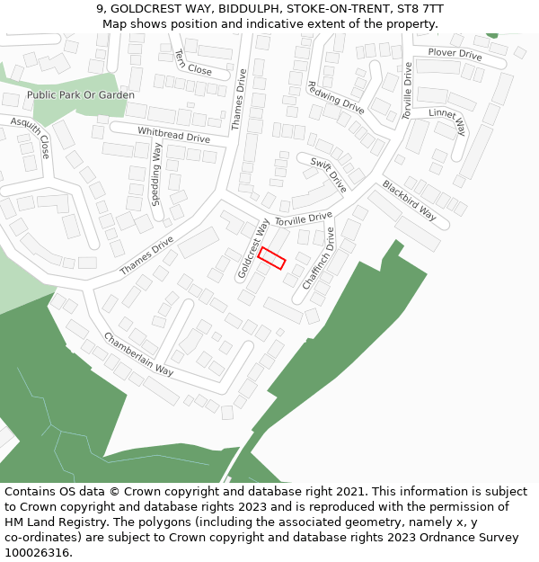 9, GOLDCREST WAY, BIDDULPH, STOKE-ON-TRENT, ST8 7TT: Location map and indicative extent of plot