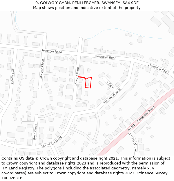 9, GOLWG Y GARN, PENLLERGAER, SWANSEA, SA4 9DE: Location map and indicative extent of plot