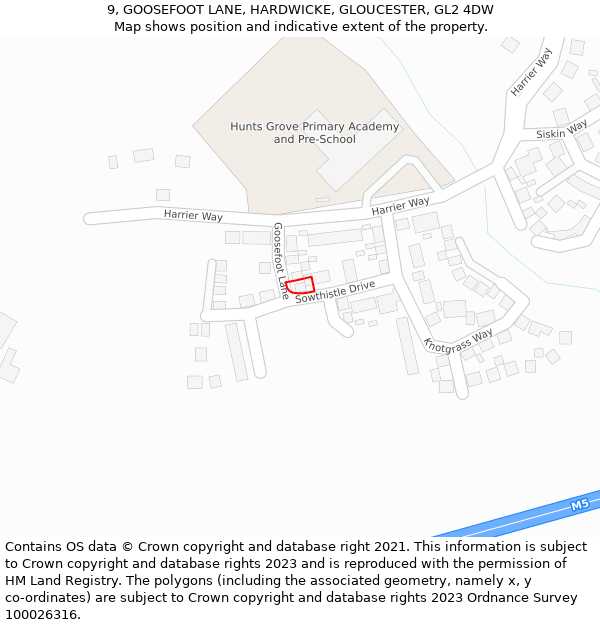 9, GOOSEFOOT LANE, HARDWICKE, GLOUCESTER, GL2 4DW: Location map and indicative extent of plot