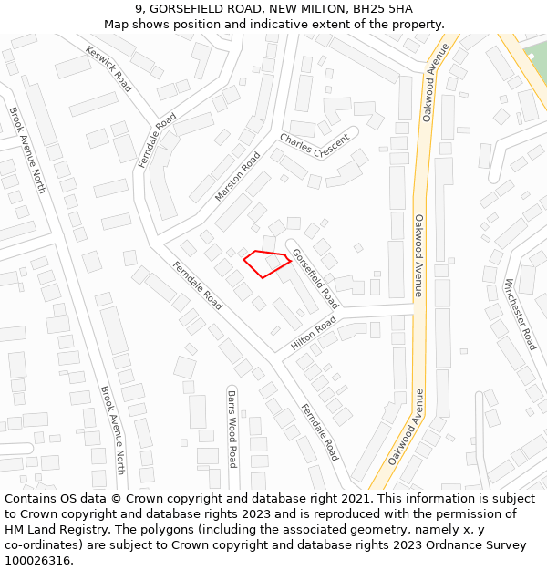 9, GORSEFIELD ROAD, NEW MILTON, BH25 5HA: Location map and indicative extent of plot