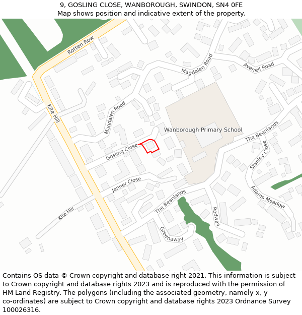 9, GOSLING CLOSE, WANBOROUGH, SWINDON, SN4 0FE: Location map and indicative extent of plot
