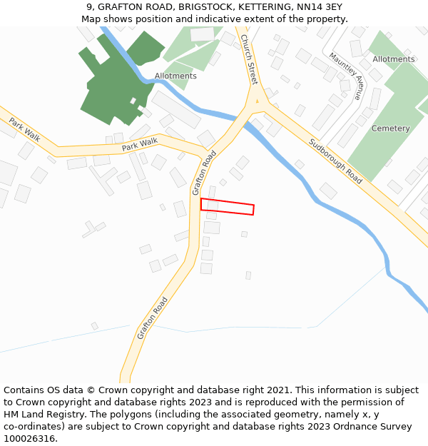 9, GRAFTON ROAD, BRIGSTOCK, KETTERING, NN14 3EY: Location map and indicative extent of plot