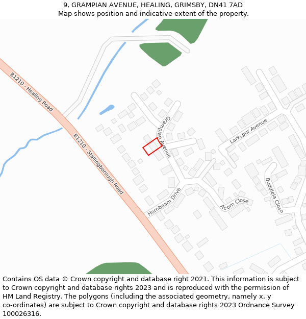 9, GRAMPIAN AVENUE, HEALING, GRIMSBY, DN41 7AD: Location map and indicative extent of plot