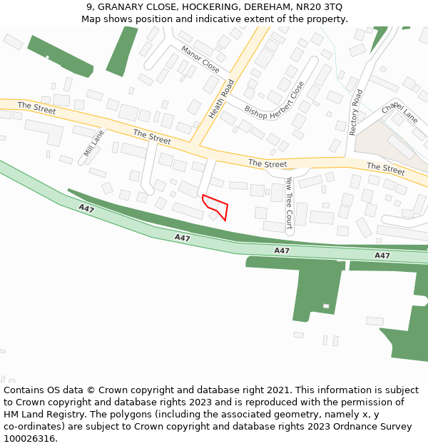 9, GRANARY CLOSE, HOCKERING, DEREHAM, NR20 3TQ: Location map and indicative extent of plot