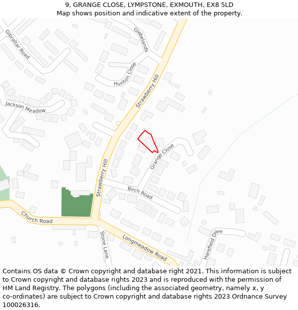 9, GRANGE CLOSE, LYMPSTONE, EXMOUTH, EX8 5LD: Location map and indicative extent of plot