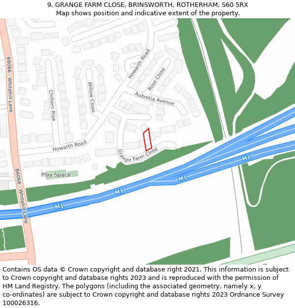 9, GRANGE FARM CLOSE, BRINSWORTH, ROTHERHAM, S60 5RX: Location map and indicative extent of plot