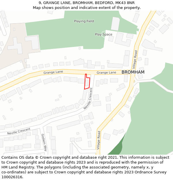 9, GRANGE LANE, BROMHAM, BEDFORD, MK43 8NR: Location map and indicative extent of plot