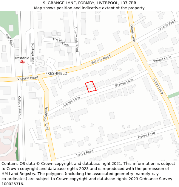 9, GRANGE LANE, FORMBY, LIVERPOOL, L37 7BR: Location map and indicative extent of plot