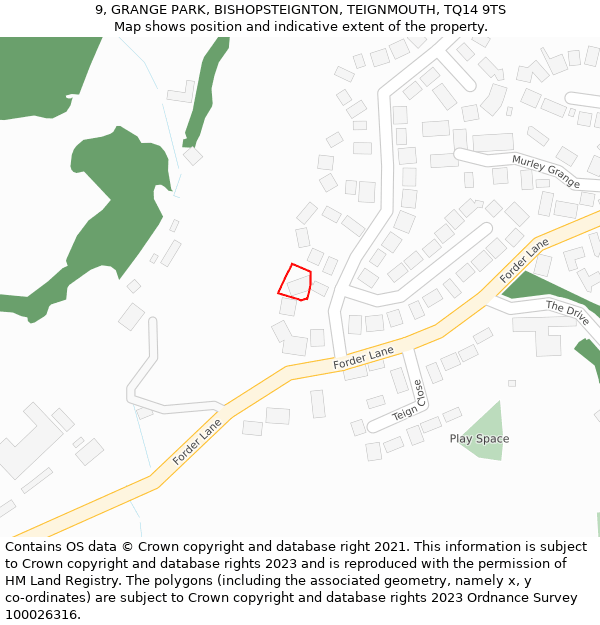 9, GRANGE PARK, BISHOPSTEIGNTON, TEIGNMOUTH, TQ14 9TS: Location map and indicative extent of plot