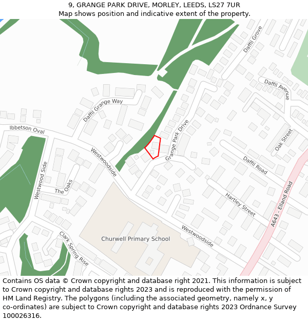 9, GRANGE PARK DRIVE, MORLEY, LEEDS, LS27 7UR: Location map and indicative extent of plot