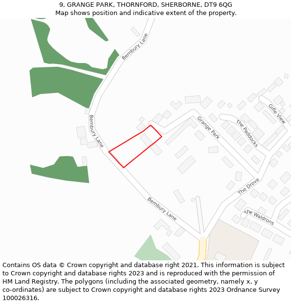 9, GRANGE PARK, THORNFORD, SHERBORNE, DT9 6QG: Location map and indicative extent of plot