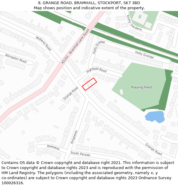 9, GRANGE ROAD, BRAMHALL, STOCKPORT, SK7 3BD: Location map and indicative extent of plot