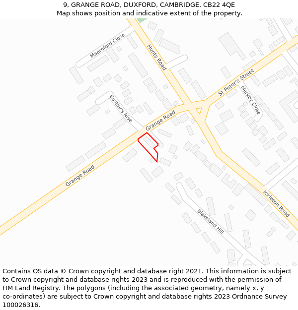9, GRANGE ROAD, DUXFORD, CAMBRIDGE, CB22 4QE: Location map and indicative extent of plot