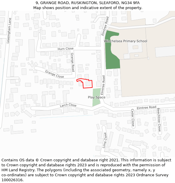9, GRANGE ROAD, RUSKINGTON, SLEAFORD, NG34 9FA: Location map and indicative extent of plot