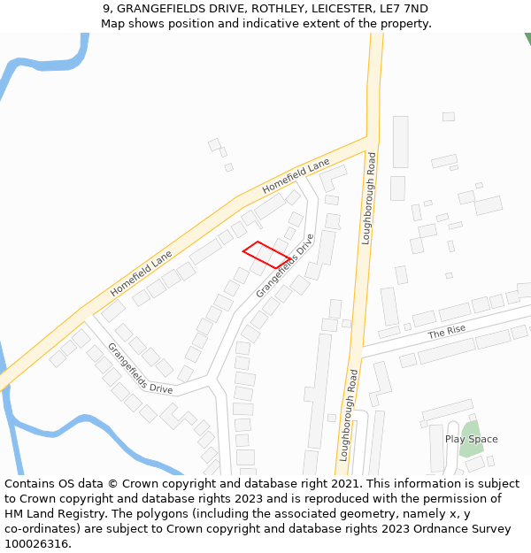 9, GRANGEFIELDS DRIVE, ROTHLEY, LEICESTER, LE7 7ND: Location map and indicative extent of plot