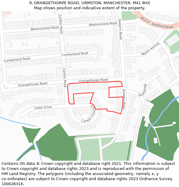 9, GRANGETHORPE ROAD, URMSTON, MANCHESTER, M41 9HX: Location map and indicative extent of plot