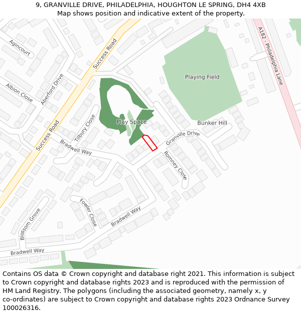 9, GRANVILLE DRIVE, PHILADELPHIA, HOUGHTON LE SPRING, DH4 4XB: Location map and indicative extent of plot