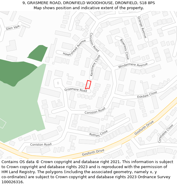 9, GRASMERE ROAD, DRONFIELD WOODHOUSE, DRONFIELD, S18 8PS: Location map and indicative extent of plot
