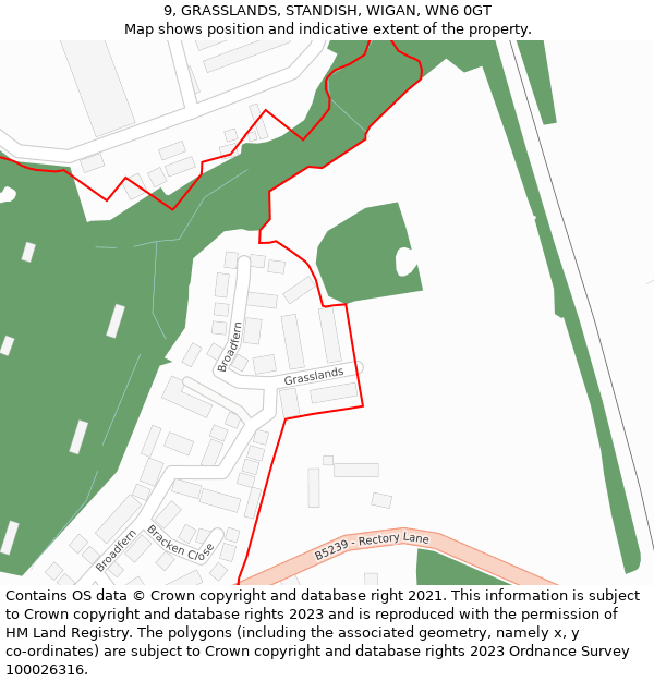 9, GRASSLANDS, STANDISH, WIGAN, WN6 0GT: Location map and indicative extent of plot