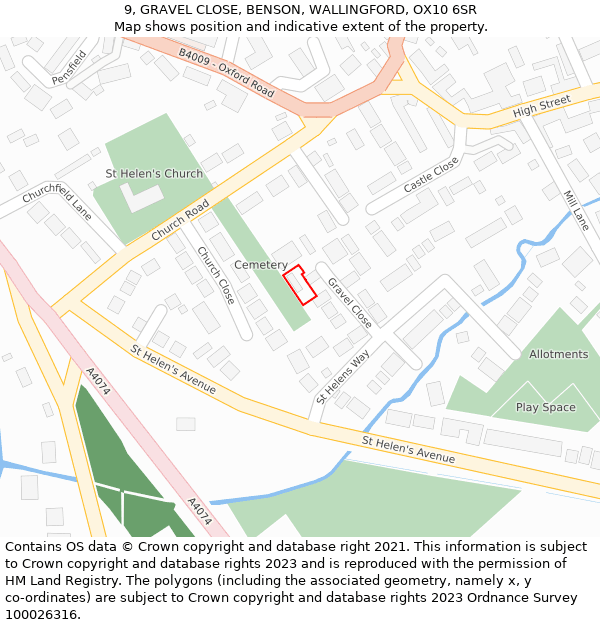 9, GRAVEL CLOSE, BENSON, WALLINGFORD, OX10 6SR: Location map and indicative extent of plot