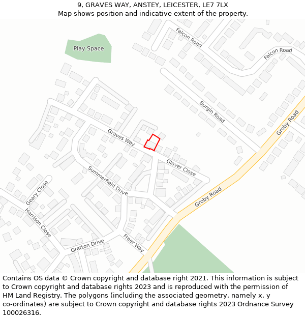 9, GRAVES WAY, ANSTEY, LEICESTER, LE7 7LX: Location map and indicative extent of plot