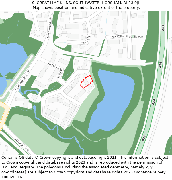 9, GREAT LIME KILNS, SOUTHWATER, HORSHAM, RH13 9JL: Location map and indicative extent of plot