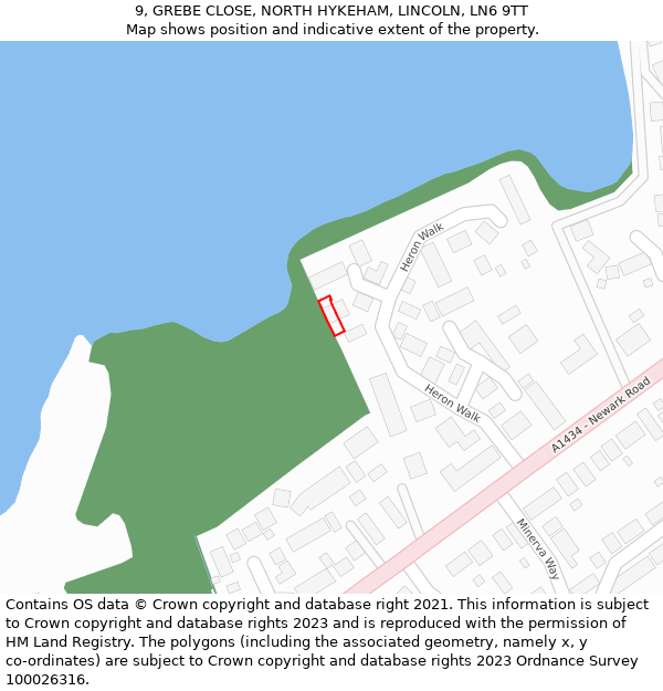 9, GREBE CLOSE, NORTH HYKEHAM, LINCOLN, LN6 9TT: Location map and indicative extent of plot