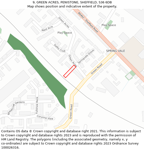 9, GREEN ACRES, PENISTONE, SHEFFIELD, S36 6DB: Location map and indicative extent of plot