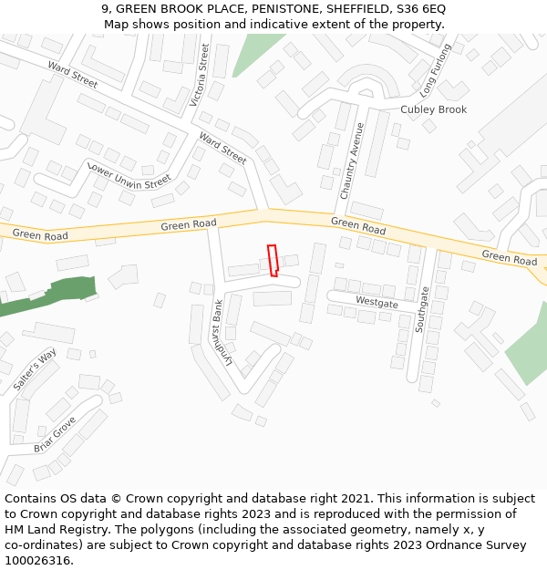 9, GREEN BROOK PLACE, PENISTONE, SHEFFIELD, S36 6EQ: Location map and indicative extent of plot