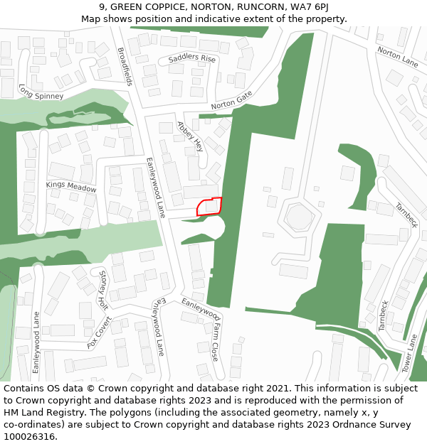 9, GREEN COPPICE, NORTON, RUNCORN, WA7 6PJ: Location map and indicative extent of plot