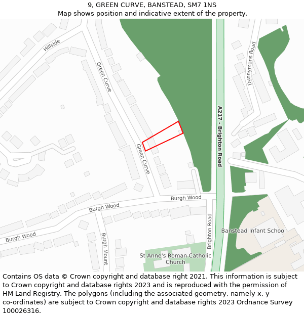 9, GREEN CURVE, BANSTEAD, SM7 1NS: Location map and indicative extent of plot