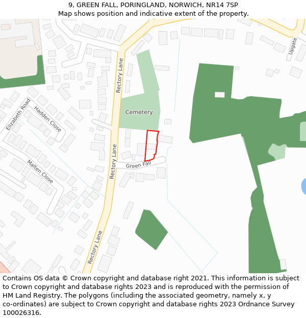 9, GREEN FALL, PORINGLAND, NORWICH, NR14 7SP: Location map and indicative extent of plot
