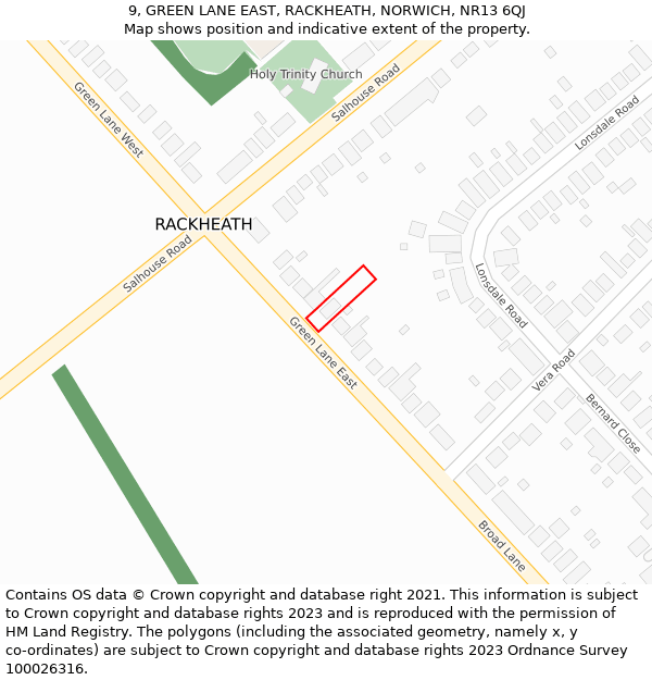 9, GREEN LANE EAST, RACKHEATH, NORWICH, NR13 6QJ: Location map and indicative extent of plot