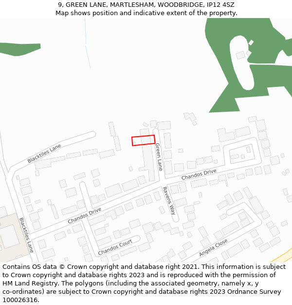 9, GREEN LANE, MARTLESHAM, WOODBRIDGE, IP12 4SZ: Location map and indicative extent of plot