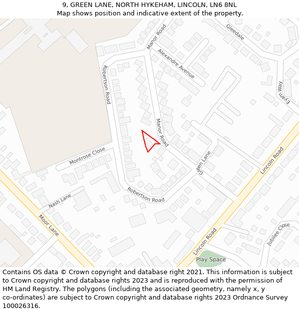 9, GREEN LANE, NORTH HYKEHAM, LINCOLN, LN6 8NL: Location map and indicative extent of plot