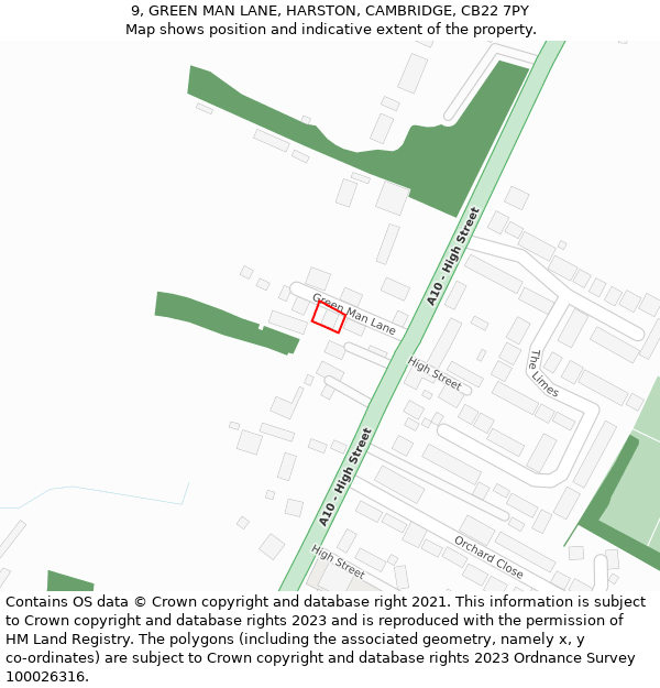 9, GREEN MAN LANE, HARSTON, CAMBRIDGE, CB22 7PY: Location map and indicative extent of plot
