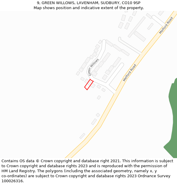 9, GREEN WILLOWS, LAVENHAM, SUDBURY, CO10 9SP: Location map and indicative extent of plot