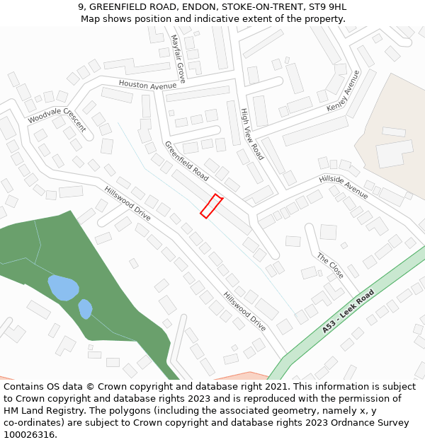 9, GREENFIELD ROAD, ENDON, STOKE-ON-TRENT, ST9 9HL: Location map and indicative extent of plot