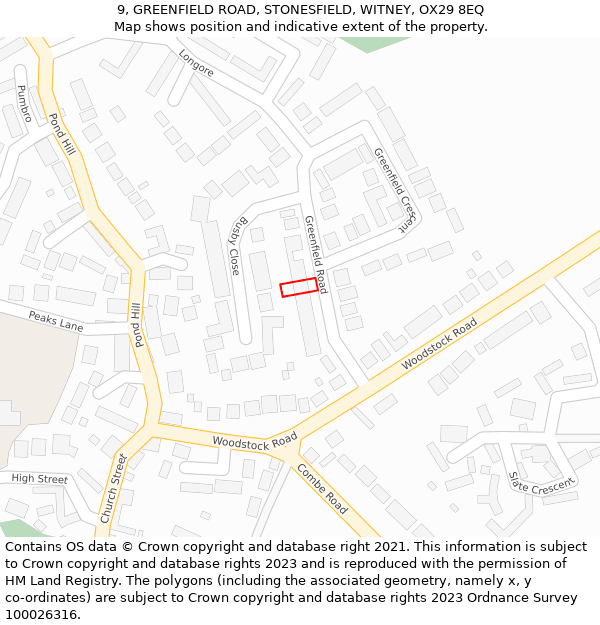 9, GREENFIELD ROAD, STONESFIELD, WITNEY, OX29 8EQ: Location map and indicative extent of plot