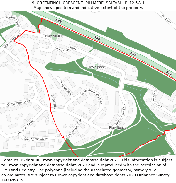 9, GREENFINCH CRESCENT, PILLMERE, SALTASH, PL12 6WH: Location map and indicative extent of plot