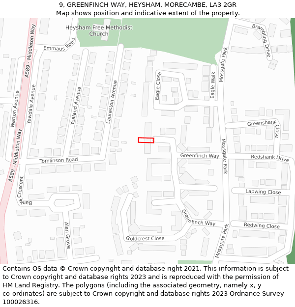 9, GREENFINCH WAY, HEYSHAM, MORECAMBE, LA3 2GR: Location map and indicative extent of plot