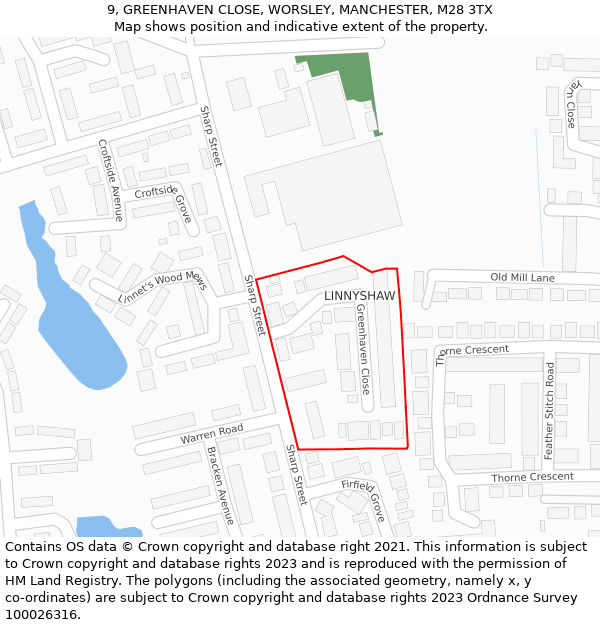 9, GREENHAVEN CLOSE, WORSLEY, MANCHESTER, M28 3TX: Location map and indicative extent of plot