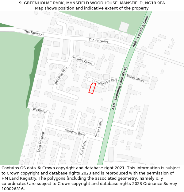 9, GREENHOLME PARK, MANSFIELD WOODHOUSE, MANSFIELD, NG19 9EA: Location map and indicative extent of plot