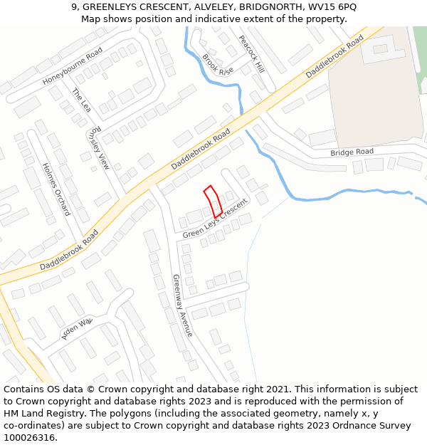 9, GREENLEYS CRESCENT, ALVELEY, BRIDGNORTH, WV15 6PQ: Location map and indicative extent of plot