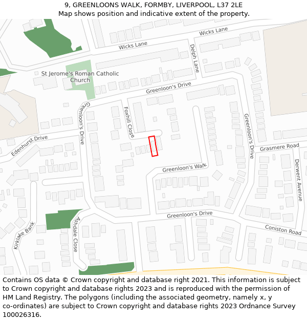 9, GREENLOONS WALK, FORMBY, LIVERPOOL, L37 2LE: Location map and indicative extent of plot