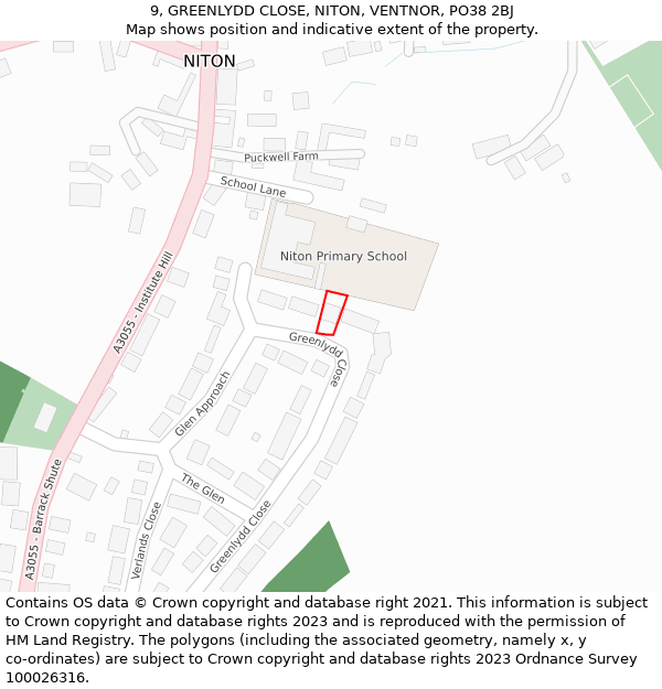 9, GREENLYDD CLOSE, NITON, VENTNOR, PO38 2BJ: Location map and indicative extent of plot