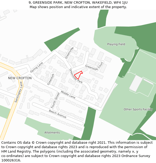 9, GREENSIDE PARK, NEW CROFTON, WAKEFIELD, WF4 1JU: Location map and indicative extent of plot