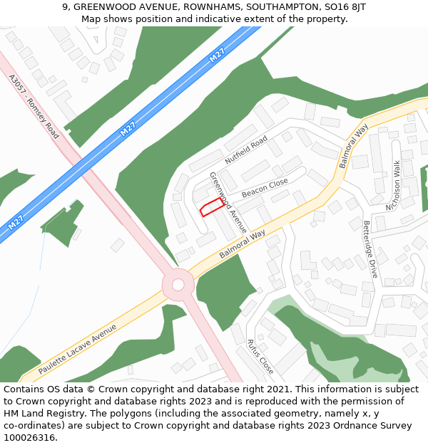 9, GREENWOOD AVENUE, ROWNHAMS, SOUTHAMPTON, SO16 8JT: Location map and indicative extent of plot