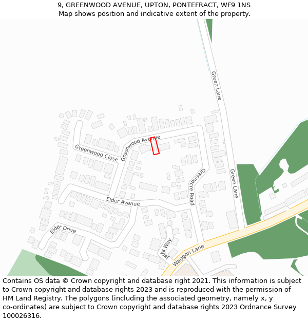 9, GREENWOOD AVENUE, UPTON, PONTEFRACT, WF9 1NS: Location map and indicative extent of plot