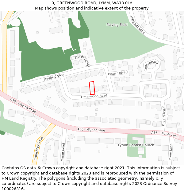 9, GREENWOOD ROAD, LYMM, WA13 0LA: Location map and indicative extent of plot